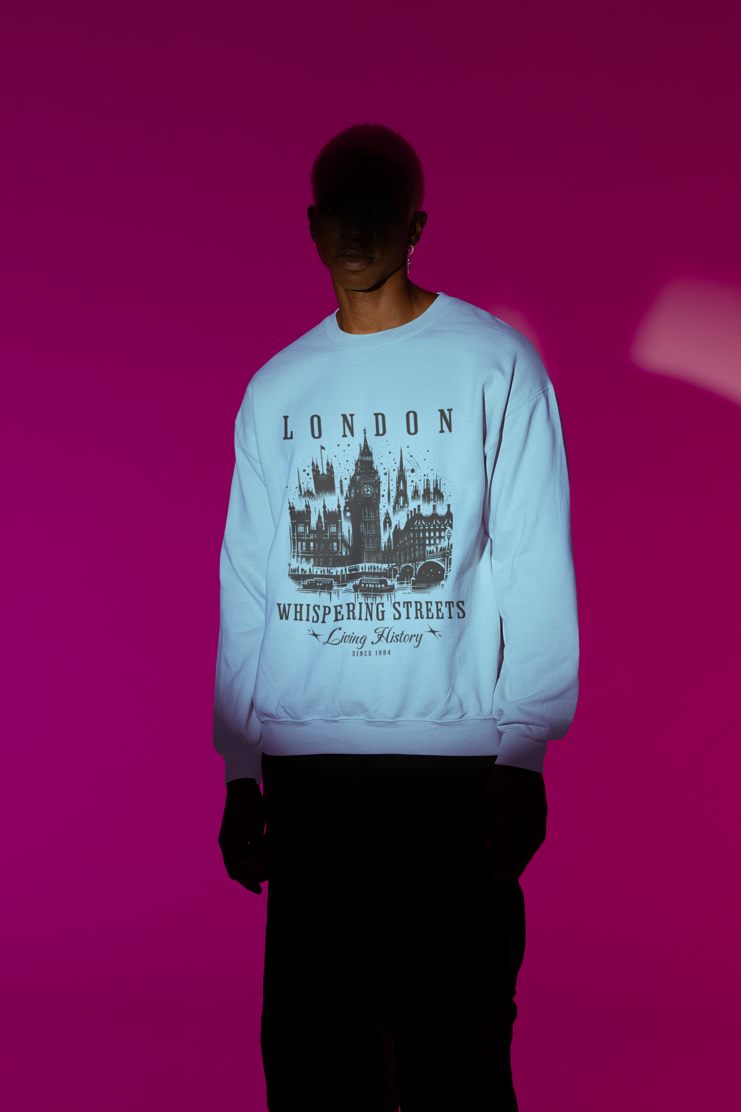 London Whispering Streets Sweatshirt | Cityscape Graphic Hoodie | Heatwear Apparel