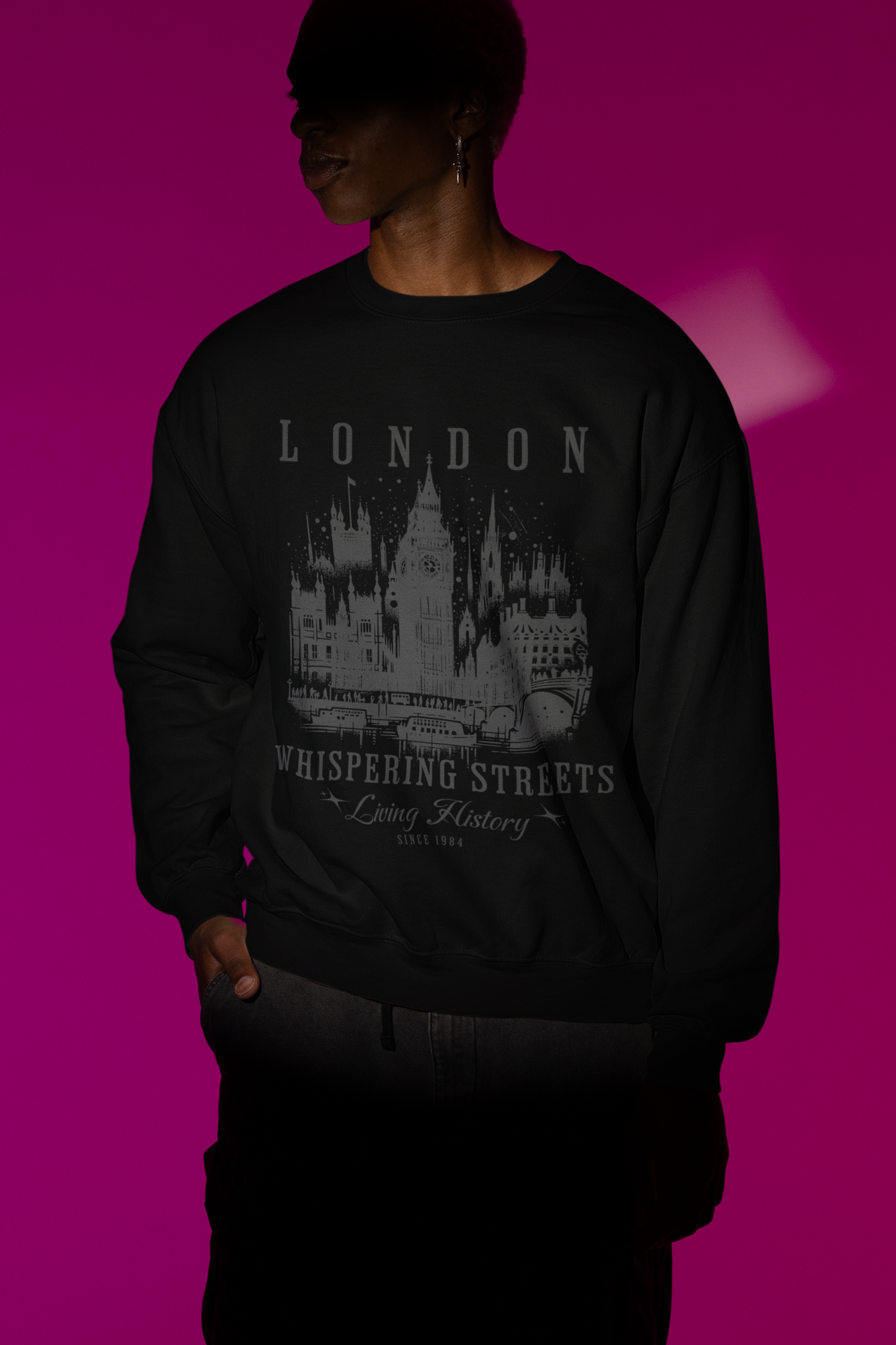 London Whispering Streets Sweatshirt | Cityscape Graphic Hoodie | Heatwear Apparel