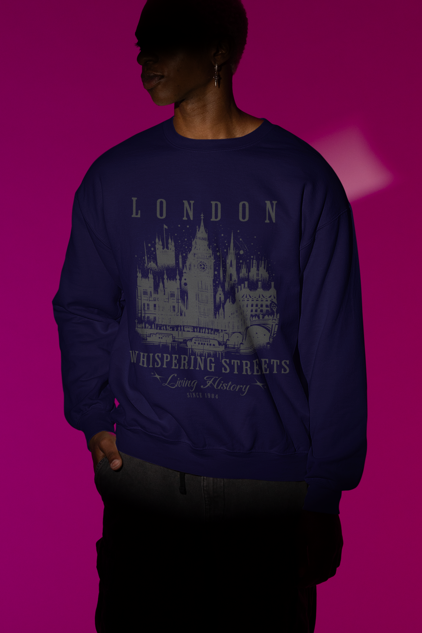 London Whispering Streets Sweatshirt | Cityscape Graphic Hoodie | Heatwear Apparel