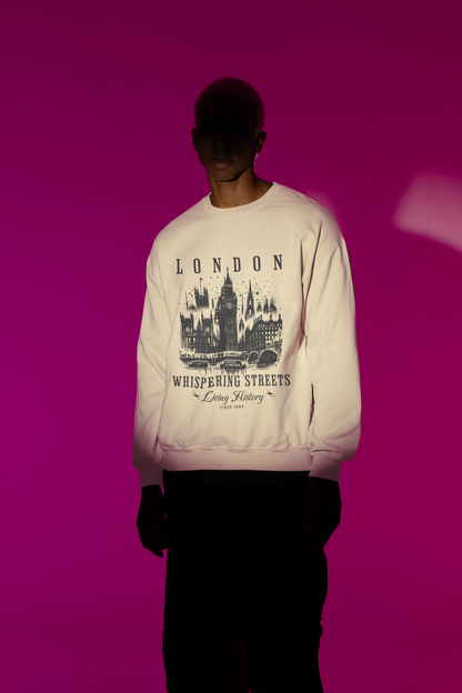 London Whispering Streets Sweatshirt | Cityscape Graphic Hoodie | Heatwear Apparel