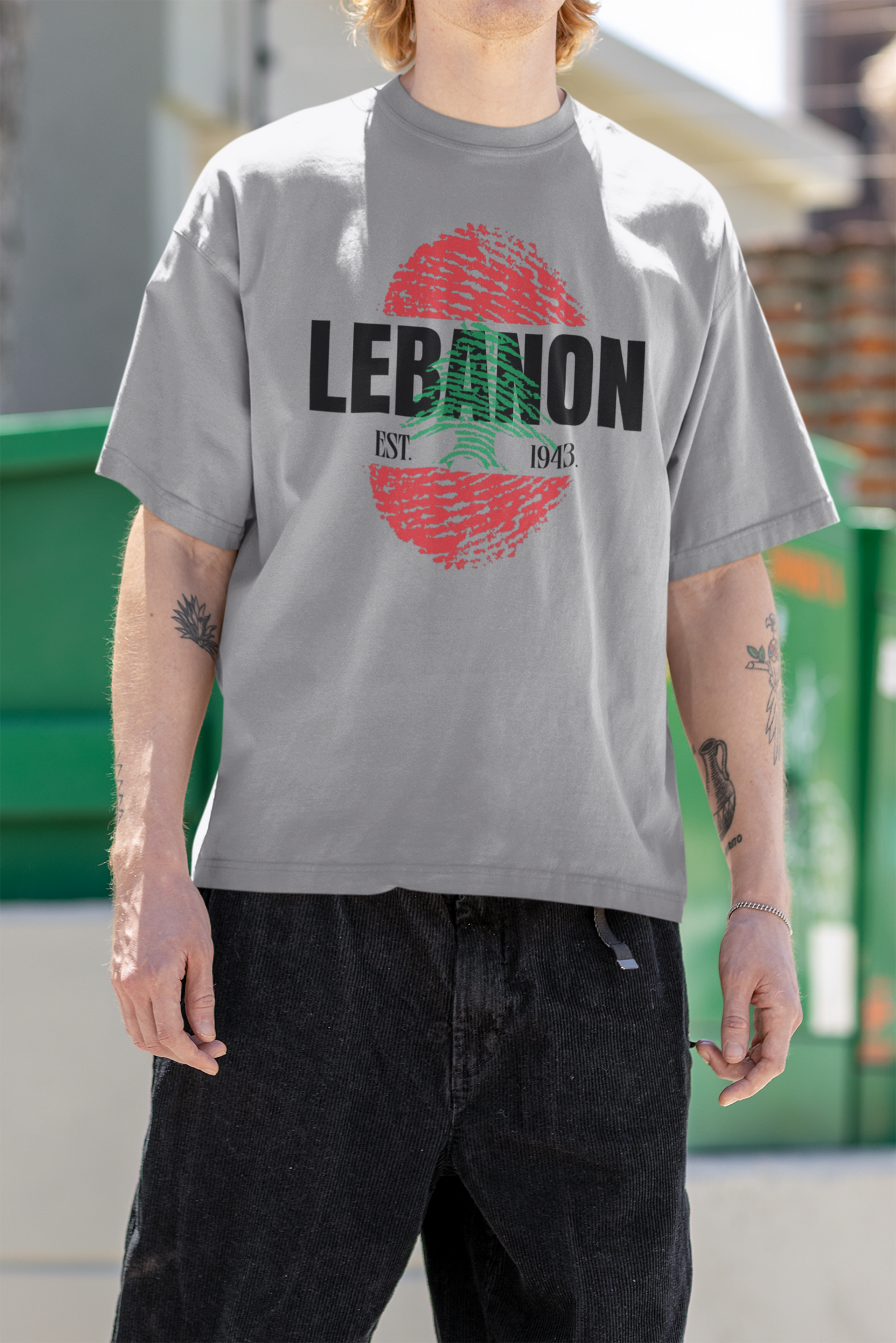 Lebanon Flag Thumbprint Oversized T-Shirt