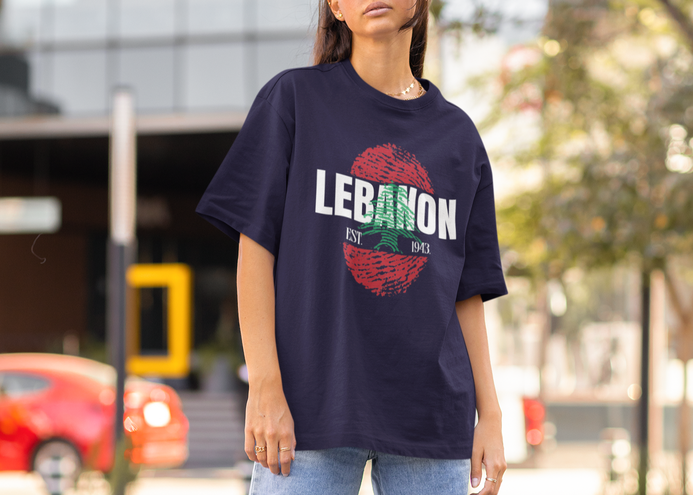 Lebanon Flag Thumbprint Oversized T-Shirt